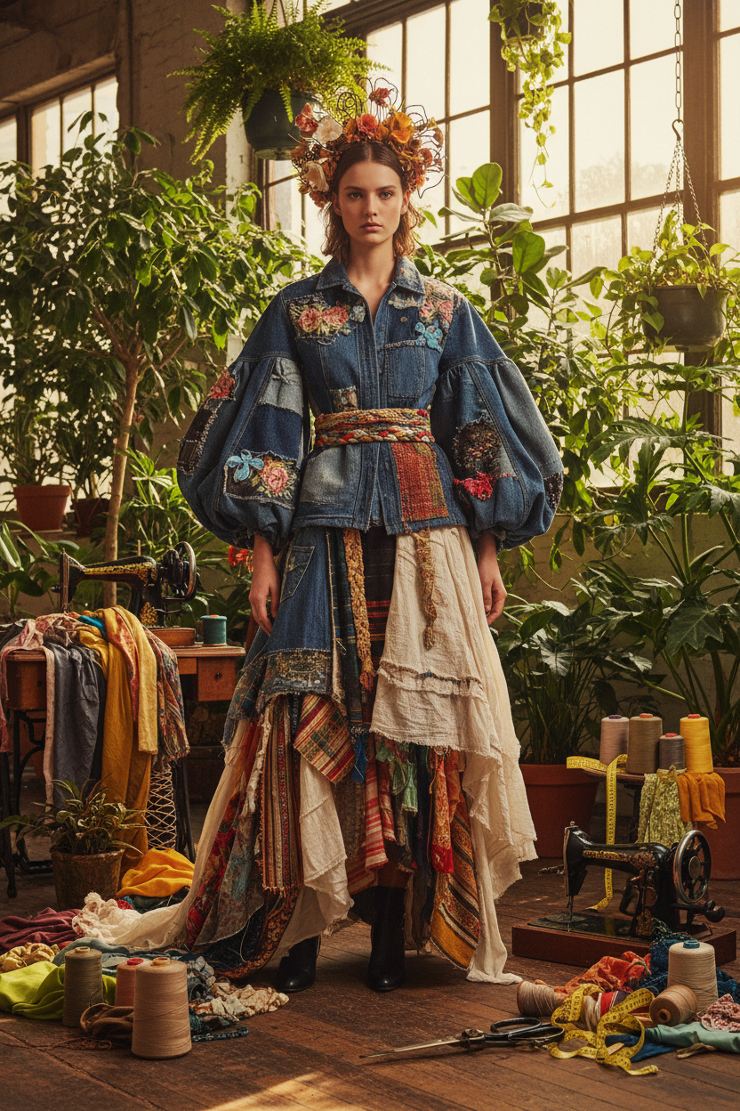 Person, welche Zero Waste und Upcycling in der Mode praktiziert.