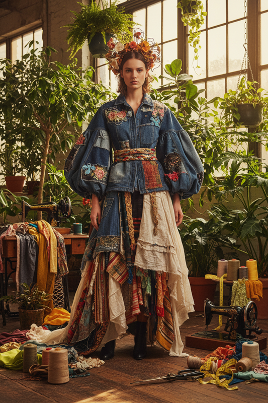 Person, welche Zero Waste und Upcycling in der Mode praktiziert.