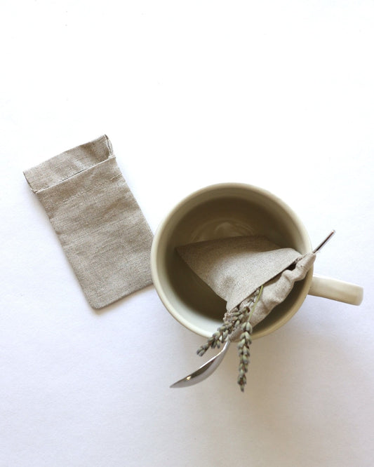 Teebeutel ungefärbt aus Textilresten hergestellt 