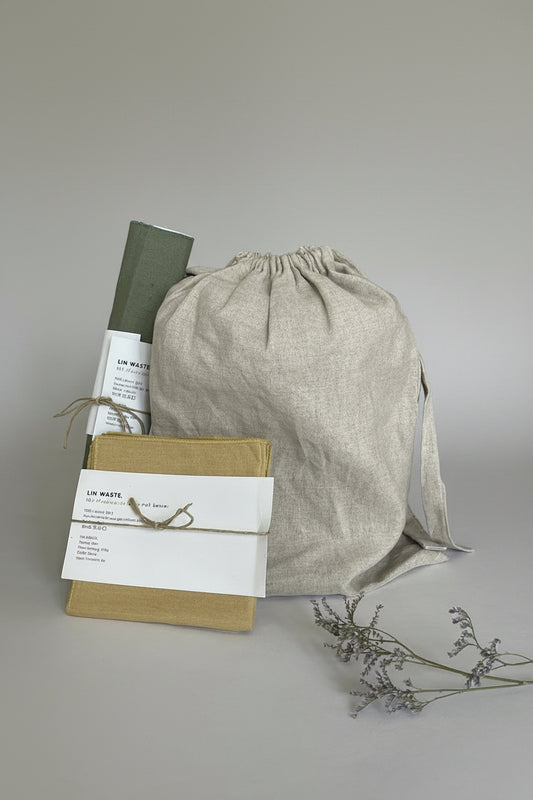 Zero Waste Küchen Set – waschbare Küchenrolle, Spültücher & Brotbeutel aus Bio-Leinen